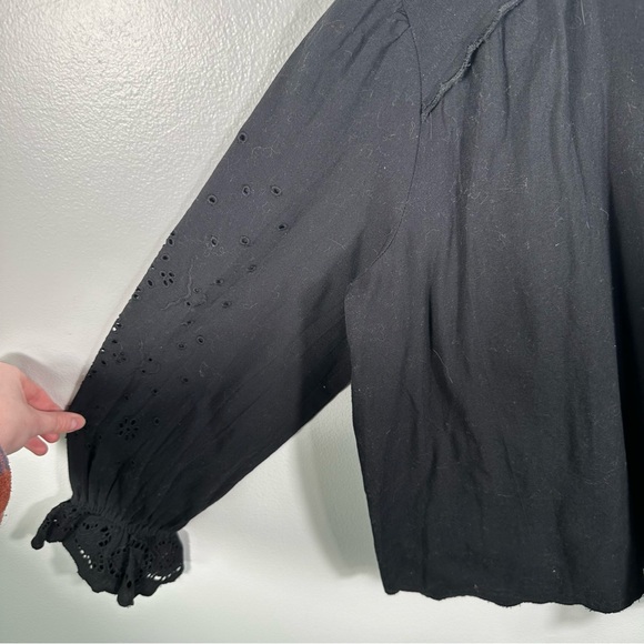 Ba&sh Black Cotton Ruffle Neckline Lady Shirt Size 6 Sophisticated Cottagecore - Picture 13 of 14